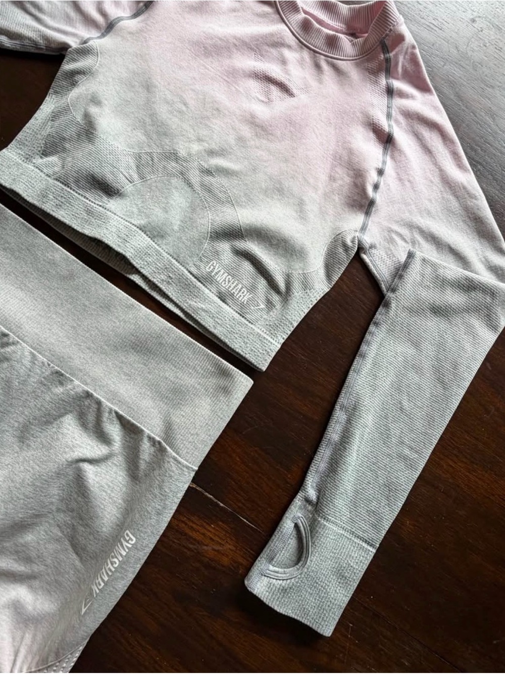 Gymshark Pink-to-Grey Ombre Seamless Crop Top & Leggings Set